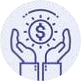 Hands holding a dollar coin icon